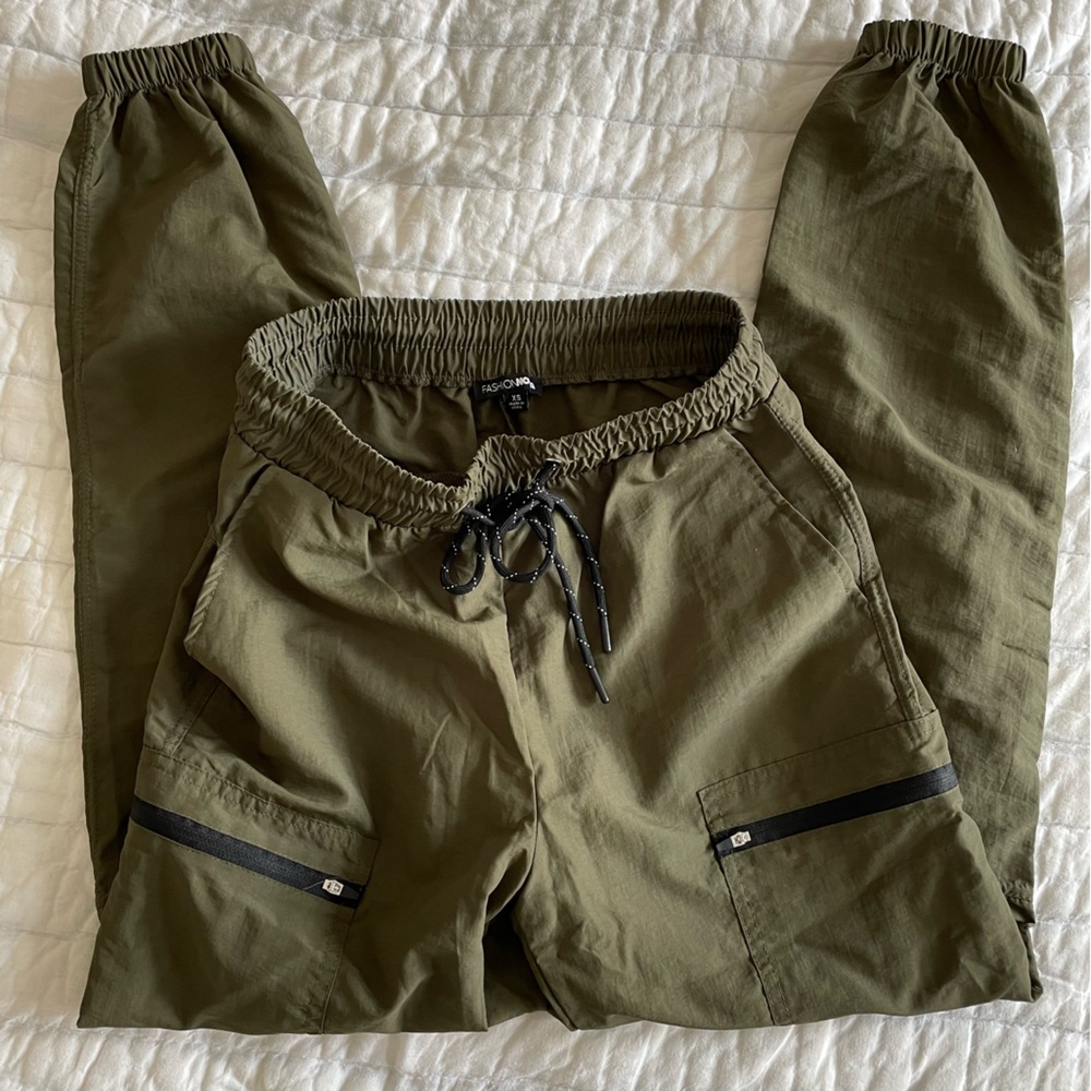 On The Low High Rise Parachute Joggers (Olive)